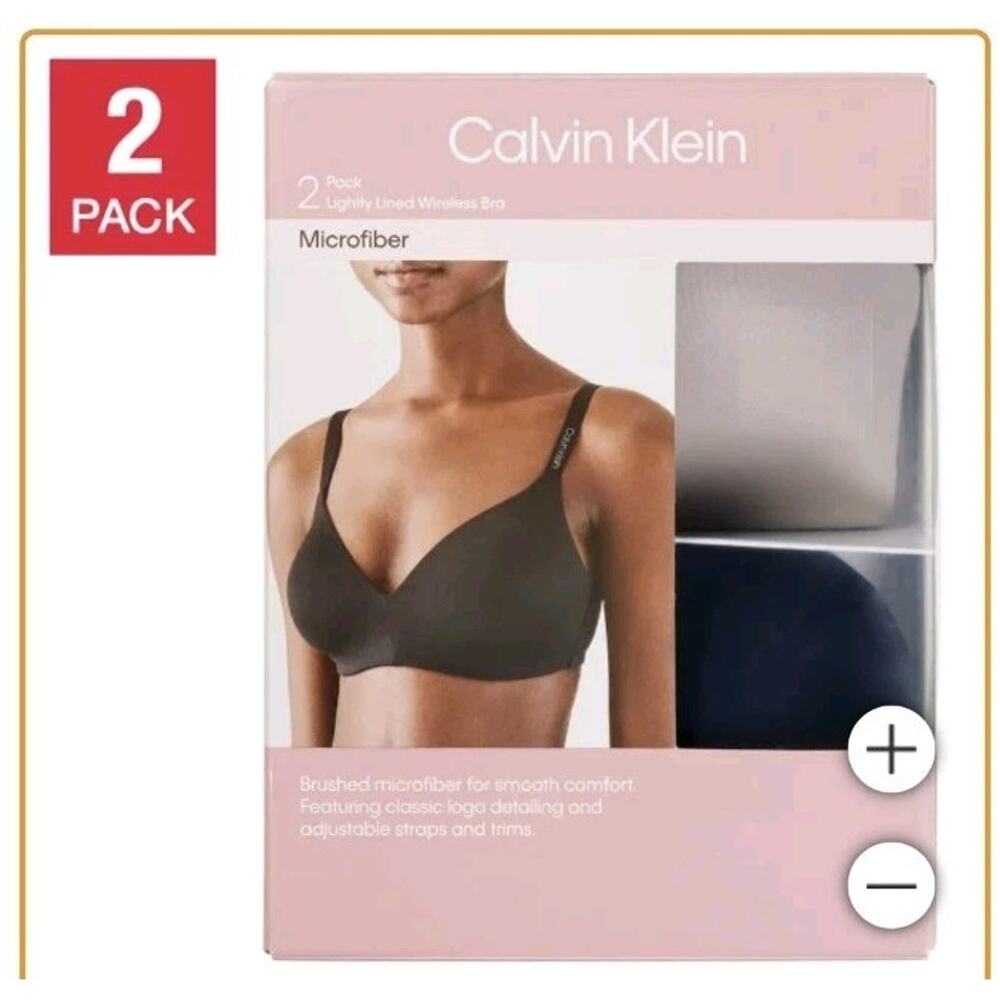 Calvin Klein Women Wireless Bra Set Lot of‎ 2 Black Beige Lightly Lined XL